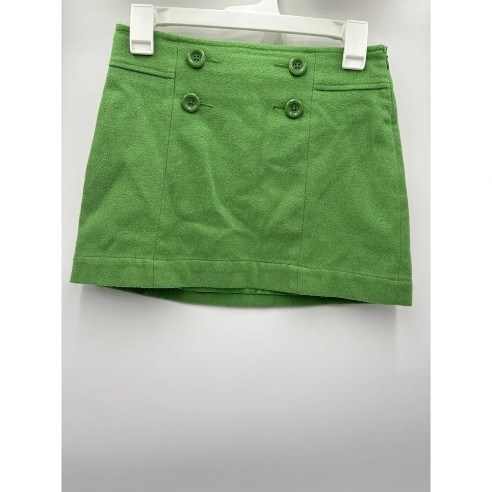GapKids Girls 14 Green Wool Blend Lined Mod Mini Skirt Buttons Preppy